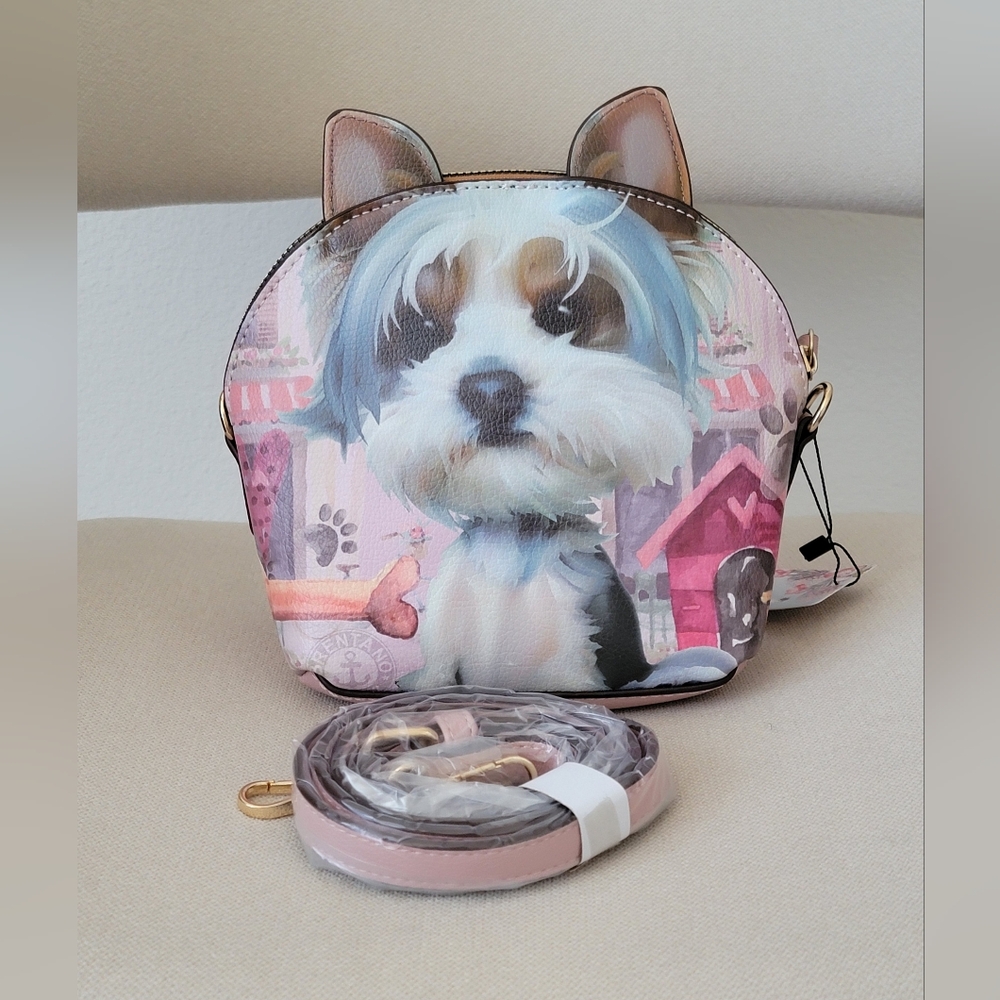 Cute Dog Face Crossbody Bag in Pastel Pink